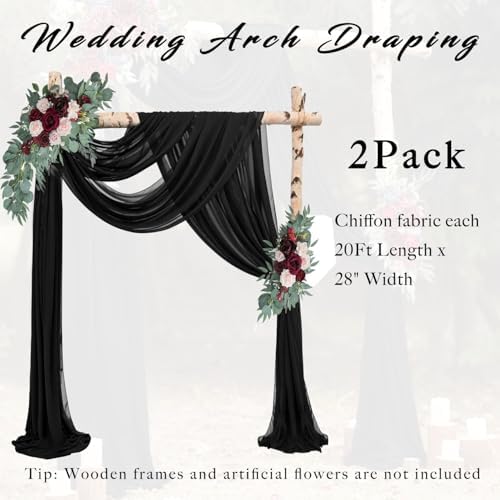 20Ft Length x 28" Width 2 Panels Wedding Arch Draping Fabric Black Arch Drapes Chiffon Fabric Sheer Curtains, alternate view