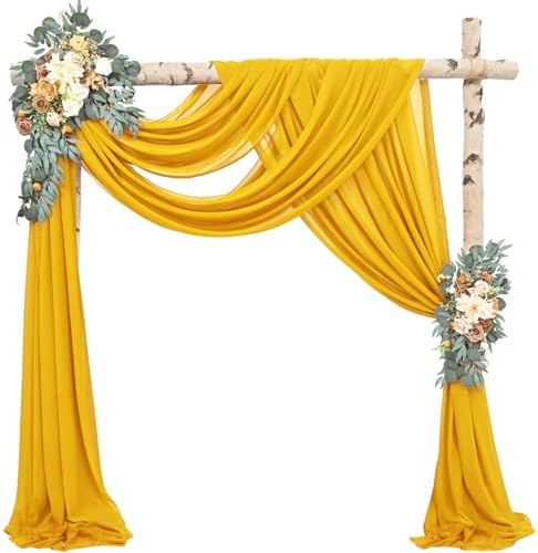 20Ft Length x 28" Width 2 Panels Wedding Arch Draping Fabric Gold Arch Drapes Chiffon Fabric Sheer Curtains