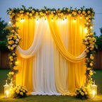 20Ft Length x 28" Width 2 Panels Wedding Arch Draping Fabric Gold Arch Drapes Chiffon Fabric Sheer Curtains, alternate view 2
