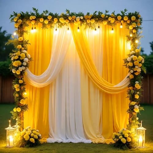 20Ft Length x 28" Width 2 Panels Wedding Arch Draping Fabric Gold Arch Drapes Chiffon Fabric Sheer Curtains, alternate view 2