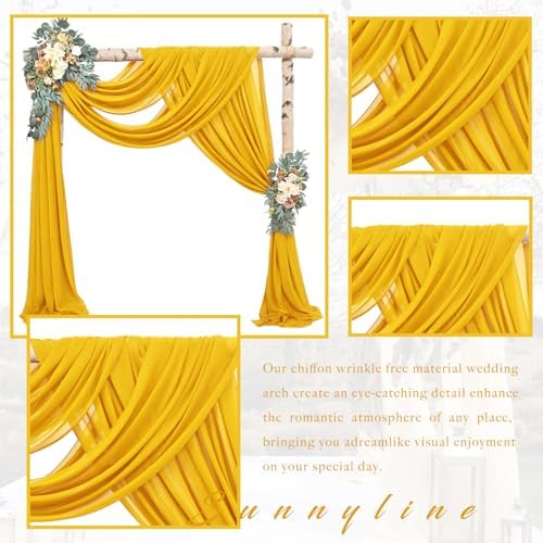 20Ft Length x 28" Width 2 Panels Wedding Arch Draping Fabric Gold Arch Drapes Chiffon Fabric Sheer Curtains, alternate view 3