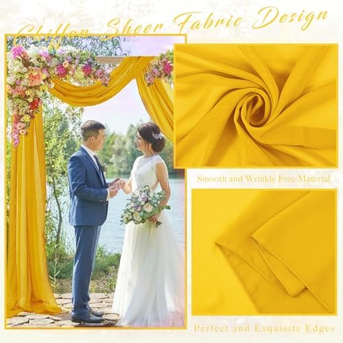 20Ft Length x 28" Width 2 Panels Wedding Arch Draping Fabric Gold Arch Drapes Chiffon Fabric Sheer Curtains, alternate view 4
