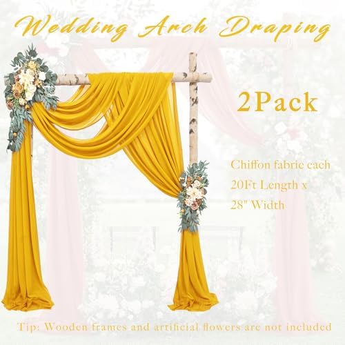 20Ft Length x 28" Width 2 Panels Wedding Arch Draping Fabric Gold Arch Drapes Chiffon Fabric Sheer Curtains, alternate view 6