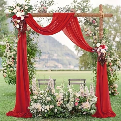 20Ft Length x 28" Width 2 Panels Wedding Arch Draping Fabric Red Arch Drapes Chiffon Fabric Sheer Curtains, alternate view 2