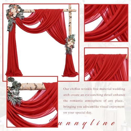 20Ft Length x 28" Width 2 Panels Wedding Arch Draping Fabric Red Arch Drapes Chiffon Fabric Sheer Curtains, alternate view 3