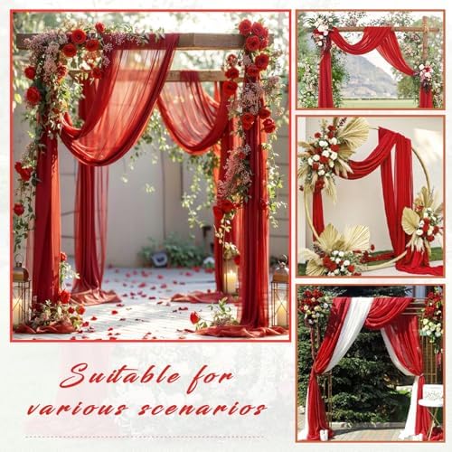 20Ft Length x 28" Width 2 Panels Wedding Arch Draping Fabric Red Arch Drapes Chiffon Fabric Sheer Curtains, alternate view 7