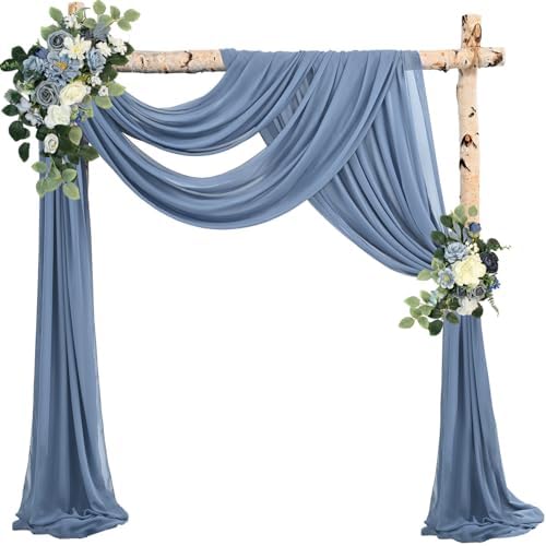 20Ft Length x 28" Width 4 Panels Wedding Arch Draping Fabric Dusty Blue Arch Drapes Chiffon Fabric Sheer