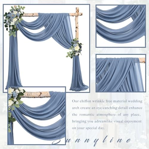 20Ft Length x 28" Width 4 Panels Wedding Arch Draping Fabric Dusty Blue Arch Drapes Chiffon Fabric Sheer, alternate view 3