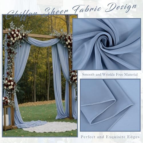20Ft Length x 28" Width 4 Panels Wedding Arch Draping Fabric Dusty Blue Arch Drapes Chiffon Fabric Sheer, alternate view 4
