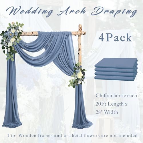 20Ft Length x 28" Width 4 Panels Wedding Arch Draping Fabric Dusty Blue Arch Drapes Chiffon Fabric Sheer, alternate view 6