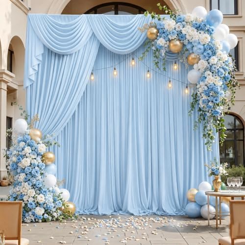 20ft x 10ft Baby Blue Backdrop Curtains for Parties, 4 Panels 5ft x 10ft Wrinkle-Free Sky Blue Drapes for Baby