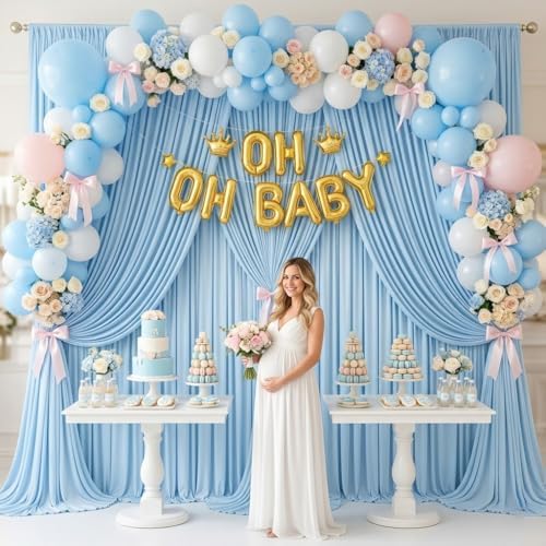 20ft x 10ft Baby Blue Backdrop Curtains for Parties, 4 Panels 5ft x 10ft Wrinkle-Free Sky Blue Drapes for Baby, alternate