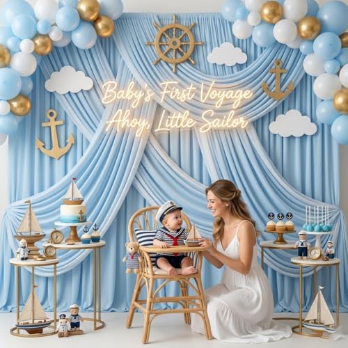 20ft x 10ft Baby Blue Backdrop Curtains for Parties, 4 Panels 5ft x 10ft Wrinkle-Free Sky Blue Drapes for Baby, alternate