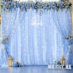 20ft x 10ft Baby Blue Chiffon Backdrop Curtain with Lights String for Parties,4 Panels Sheer Tulle Curtain, alternate view 7