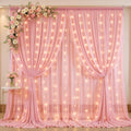 20ft x 10ft Baby Pink Chiffon Backdrop Curtain with Lights String for Parties,4 Panels Sheer Tulle Curtain