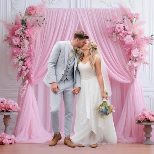 20ft X 10ft Baby Pink Tulle Backdrop Curtain for Parites, Sheer Photo Backdrop Curtains Fabric Drapes for, alternate view 7