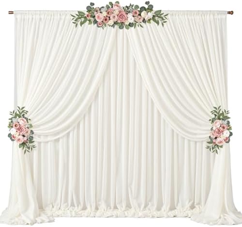 20ft x 10ft Beige Backdrop Curtains, Wrinkle-Free Sheer Chiffon Fabric Photo Backdrop Drapes for Wedding Arch