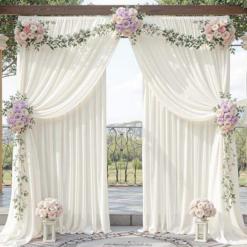 20ft x 10ft Beige Backdrop Curtains, Wrinkle-Free Sheer Chiffon Fabric Photo Backdrop Drapes for Wedding Arch, alternate view