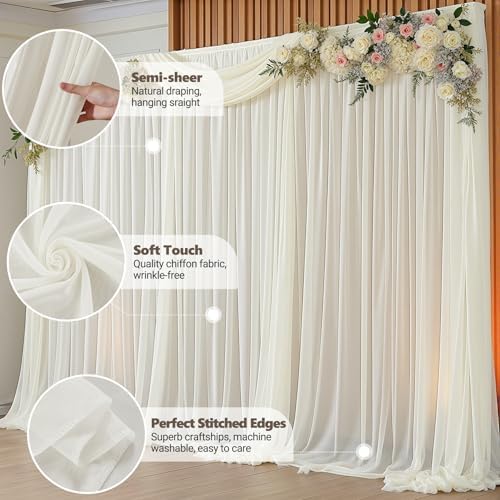 20ft x 10ft Beige Backdrop Curtains, Wrinkle-Free Sheer Chiffon Fabric Photo Backdrop Drapes for Wedding Arch, alternate view