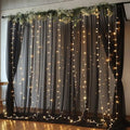 20ft x 10ft Black Backdrop Curtain with Lights String for Parties, Sheer Tulle Wedding Photo Backdrops Drapes