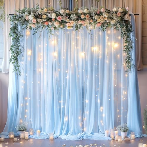 20ft x 10ft Blue Backdrop Curtain with Lights String for Parties, Sheer Tulle Wedding Photo Backdrops Drapes for, alternate