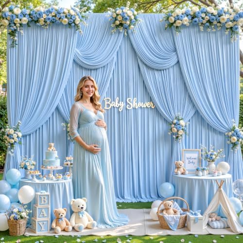 20ft x 10ft Blue Backdrop Curtains, Baby Blue Drapes for Backdrop Draping Fabric Wedding Birthday Party Baby, alternate view