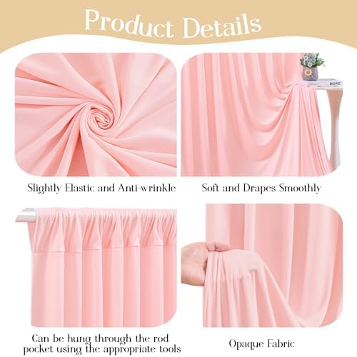 20ft x 10ft Blush Pink Backdrop Curtains, Blush Pink Drapes for Backdrop Wedding Birthday Party Baby Bridal, alternate view 6