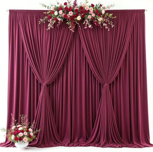 20ft x 10ft Burgundy Backdrop Curtains, Burgundy Drapes for Backdrop Fabric in 20 ft X 10 ft(4 Panels 5ft X