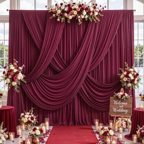 20ft x 10ft Burgundy Backdrop Curtains, Burgundy Drapes for Backdrop Fabric in 20 ft X 10 ft(4 Panels 5ft X, alternate view 6