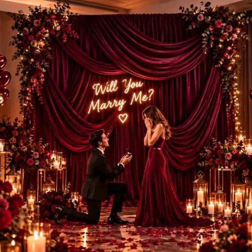 20ft x 10ft Burgundy Backdrop Curtains for Parties, 4 Panels 5ft x 10ft Wrinkle-Free Polyester Photo Backdrop, alternate view