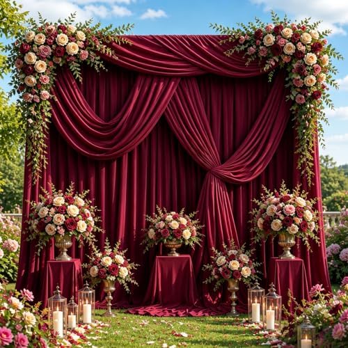 20ft x 10ft Burgundy Backdrop Curtains for Parties, 4 Panels 5ft x 10ft Wrinkle-Free Polyester Photo Backdrop, alternate view