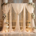 20ft x 10ft Champagne Backdrop Curtain with Lights String for Parties, Sheer Tulle Wedding Photo Backdrops