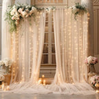 20ft x 10ft Champagne Backdrop Curtain with Lights String for Parties, Sheer Tulle Wedding Photo Backdrops, alternate view 3