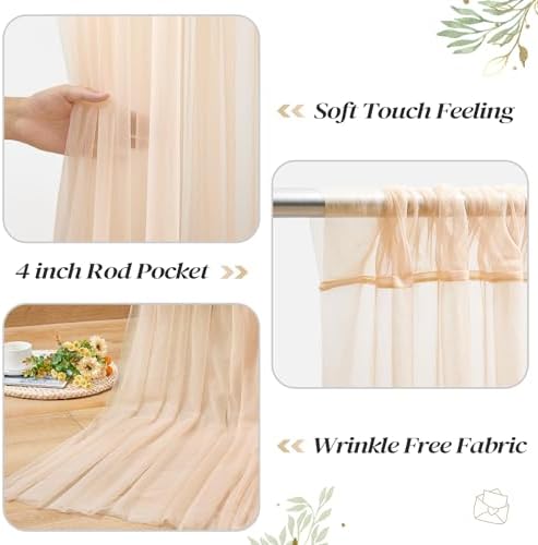 20ft x 10ft Champagne Backdrop Curtain with Lights String for Parties, Sheer Tulle Wedding Photo Backdrops, alternate view 4