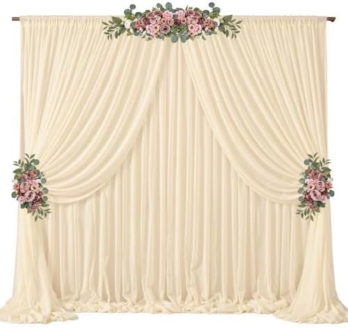20ft x 10ft Champagne Backdrop Curtains, Wrinkle-Free Sheer Chiffon Fabric Photo Backdrop Drapes for Wedding