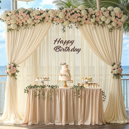 20ft x 10ft Champagne Backdrop Curtains, Wrinkle-Free Sheer Chiffon Fabric Photo Backdrop Drapes for Wedding, alternate view