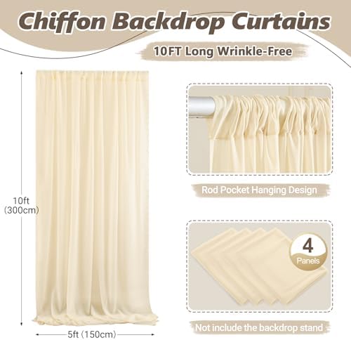 20ft x 10ft Champagne Backdrop Curtains, Wrinkle-Free Sheer Chiffon Fabric Photo Backdrop Drapes for Wedding, alternate view