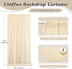 20ft x 10ft Champagne Backdrop Curtains, Wrinkle-Free Sheer Chiffon Fabric Photo Backdrop Drapes for Wedding, alternate view