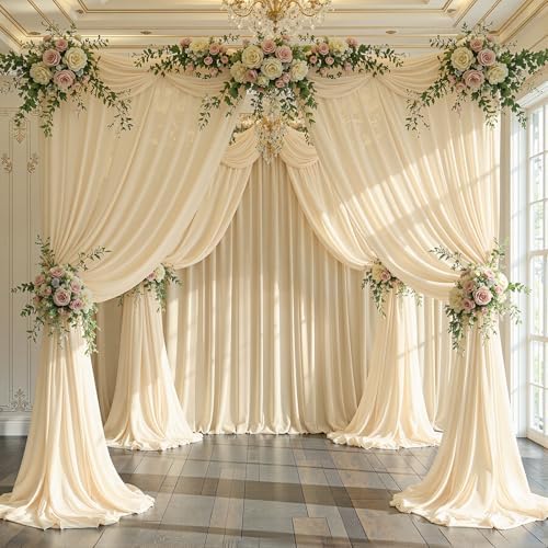 20ft x 10ft Champagne Backdrop Curtains, Wrinkle-Free Sheer Chiffon Fabric Photo Backdrop Drapes for Wedding, alternate view