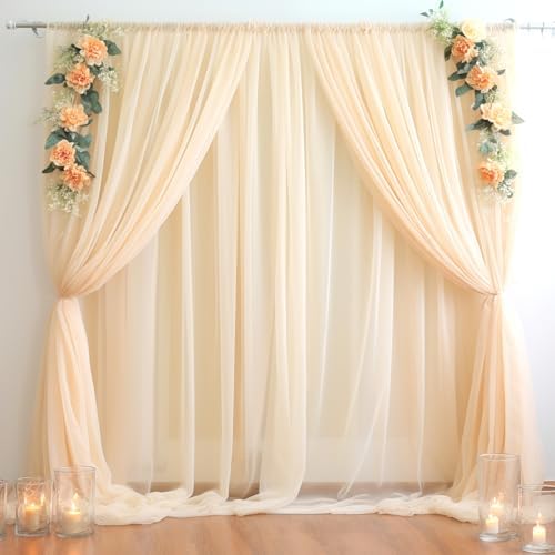 20ft X 10ft Champagne Tulle Backdrop Curtain for Parites, Sheer Backdrop Curtains Fabric Drapes for Wedding
