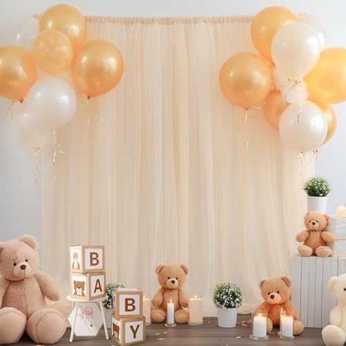 20ft X 10ft Champagne Tulle Backdrop Curtain for Parites, Sheer Backdrop Curtains Fabric Drapes for Wedding, alternate view 2