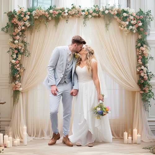 20ft X 10ft Champagne Tulle Backdrop Curtain for Parites, Sheer Backdrop Curtains Fabric Drapes for Wedding, alternate view 3
