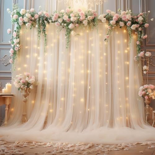 20ft X 10ft Champagne Tulle Backdrop Curtain for Parites, Sheer Backdrop Curtains Fabric Drapes for Wedding, alternate view 4