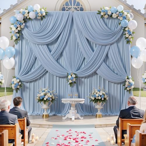 20ft x 10ft Dusty Blue Backdrop Drapes for Wedding Parties, 8 Panels Wrinkle-Free Polyester Fabric Background, alternate view
