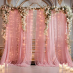 20ft x 10ft Dusty Rose Backdrop Curtain with Lights String for Parties, Sheer Tulle Wedding Photo Backdrops