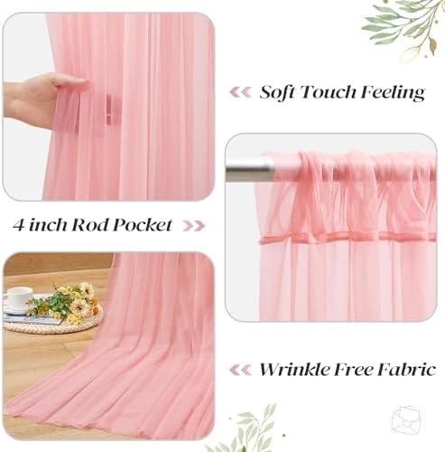 20ft x 10ft Dusty Rose Backdrop Curtain with Lights String for Parties, Sheer Tulle Wedding Photo Backdrops, alternate view 4