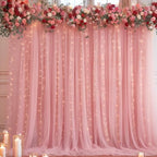 20ft x 10ft Dusty Rose Backdrop Curtain with Lights String for Parties, Sheer Tulle Wedding Photo Backdrops, alternate view 5