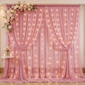 20ft x 10ft Dusty Rose Chiffon Backdrop Curtain with Lights String for Parties,4 Panels Sheer Tulle Curtain