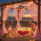 20ft x 10ft Dusty Rose Chiffon Backdrop Curtain with Lights String for Parties,4 Panels Sheer Tulle Curtain, alternate view 3