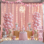 20ft x 10ft Dusty Rose Chiffon Backdrop Curtain with Lights String for Parties,4 Panels Sheer Tulle Curtain, alternate view 5
